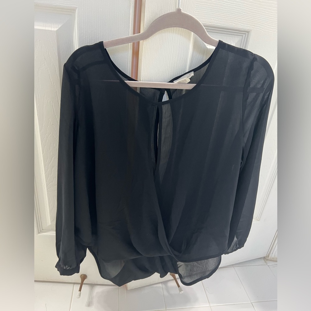 Sans Souci M high low faux wrap blouse black
